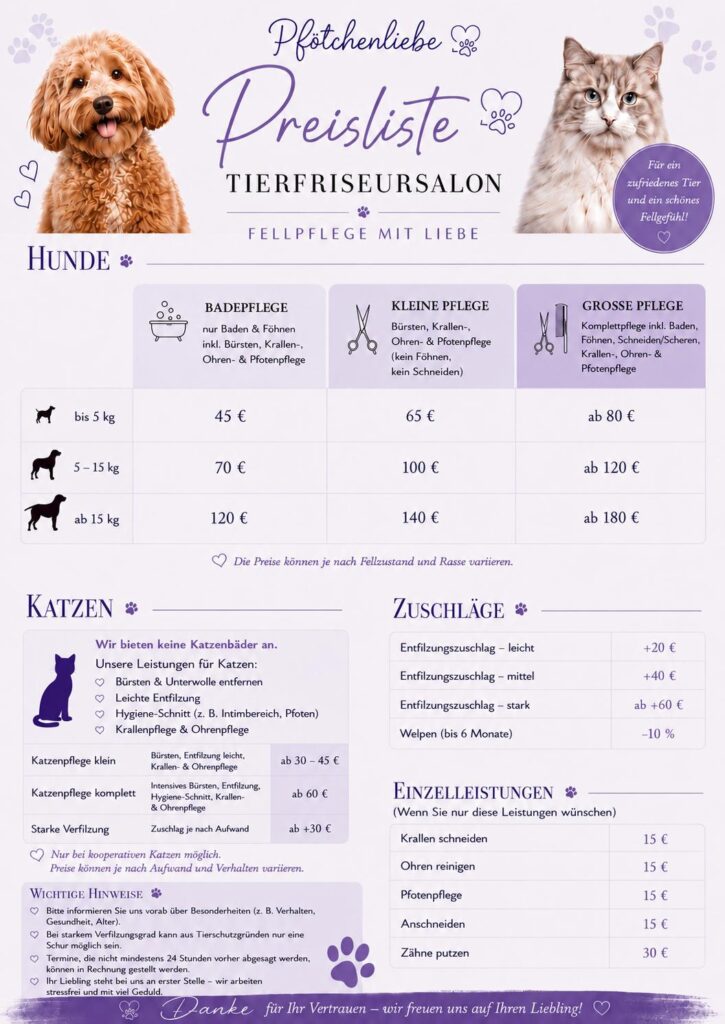 Preisliste für Hund und Katze – Pfötchenliebe Maria